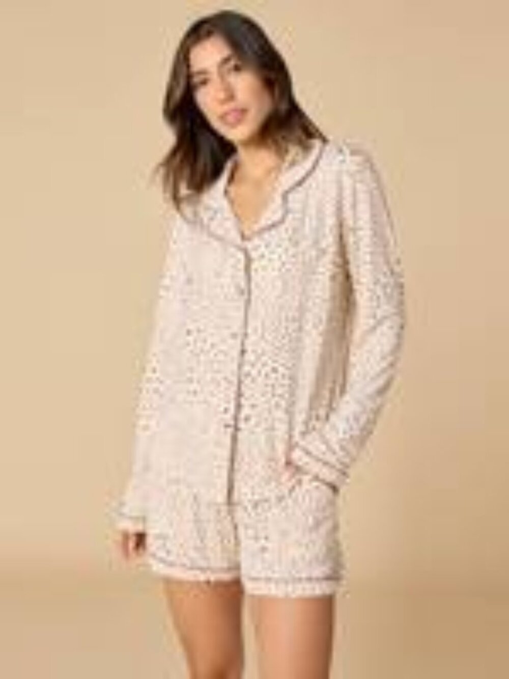Women's Sleep Soft Slim Notch Long Sleeve Short Set